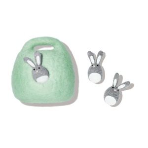Lovevery Baby Bunny Rabbits in a Mint Green Felt Burrow Nest with Handle